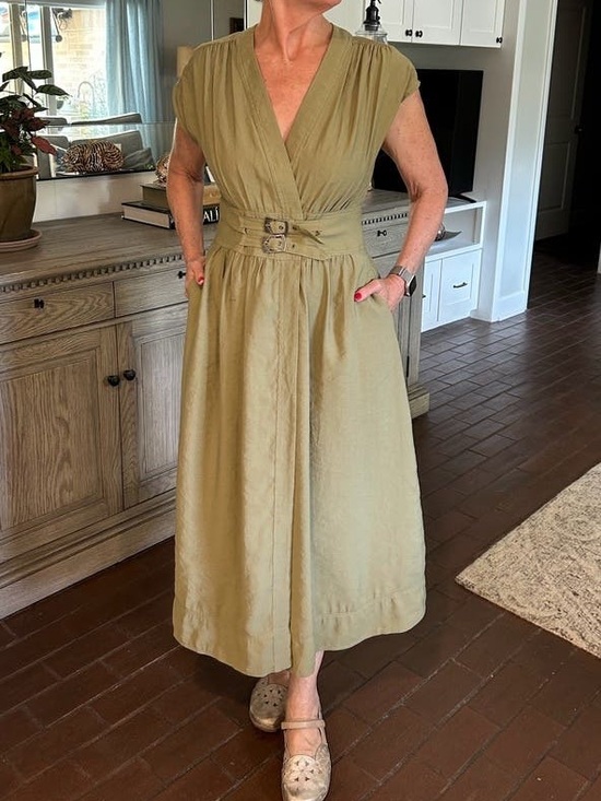 ba&sh Dresses & Skirts - ba&sh Dove Olive Green Wrap Midi Dress with Double Buckle Waist